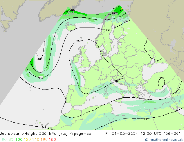 Jet stream/Height 300 hPa Arpege-eu Fr 24.05.2024 12 UTC