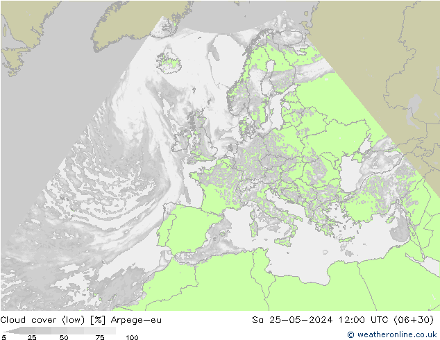 Cloud cover (low) Arpege-eu Sa 25.05.2024 12 UTC