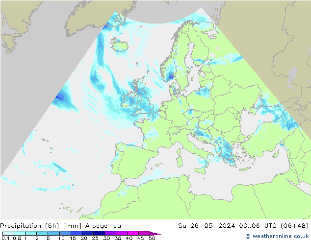 Precipitación (6h) Arpege-eu dom 26.05.2024 06 UTC