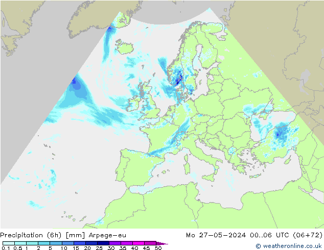 Precipitazione (6h) Arpege-eu lun 27.05.2024 06 UTC