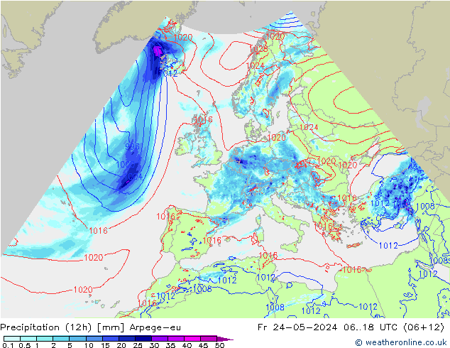 Yağış (12h) Arpege-eu Cu 24.05.2024 18 UTC