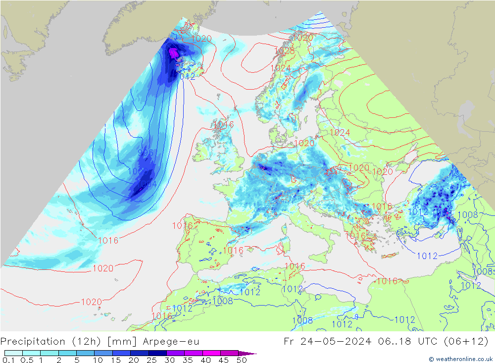 Yağış (12h) Arpege-eu Cu 24.05.2024 18 UTC