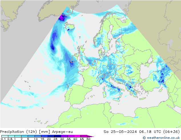 Precipitation (12h) Arpege-eu Sa 25.05.2024 18 UTC