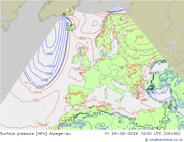 Pressione al suolo Arpege-eu ven 24.05.2024 12 UTC