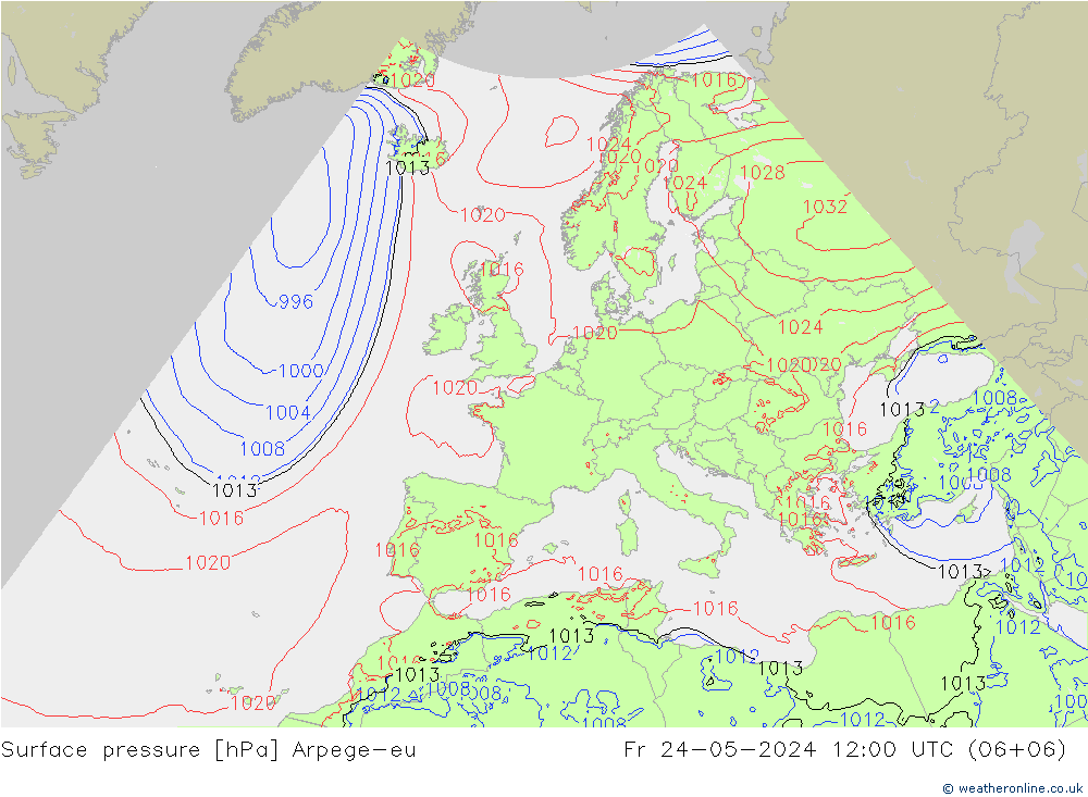 Surface pressure Arpege-eu Fr 24.05.2024 12 UTC