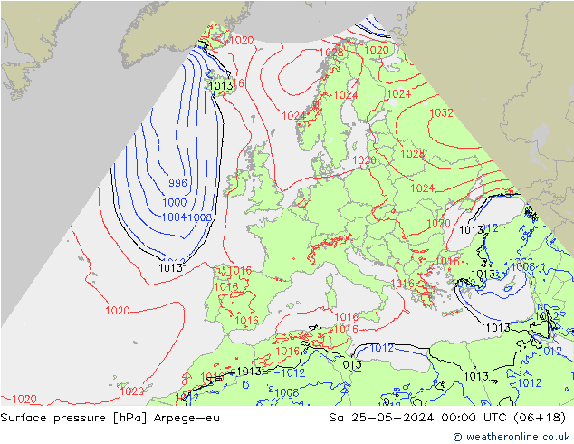 приземное давление Arpege-eu сб 25.05.2024 00 UTC