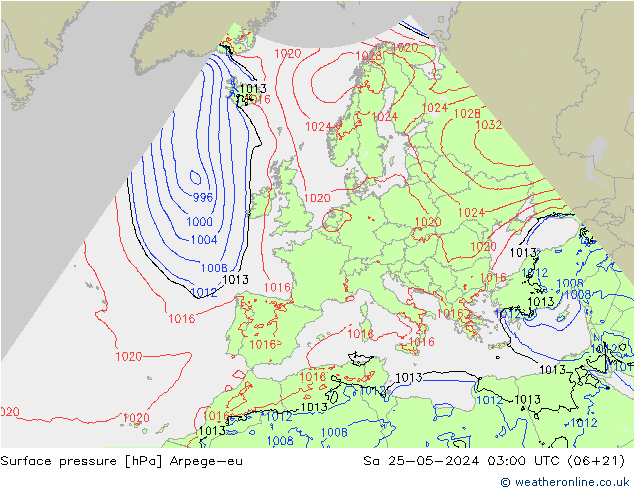 Pressione al suolo Arpege-eu sab 25.05.2024 03 UTC