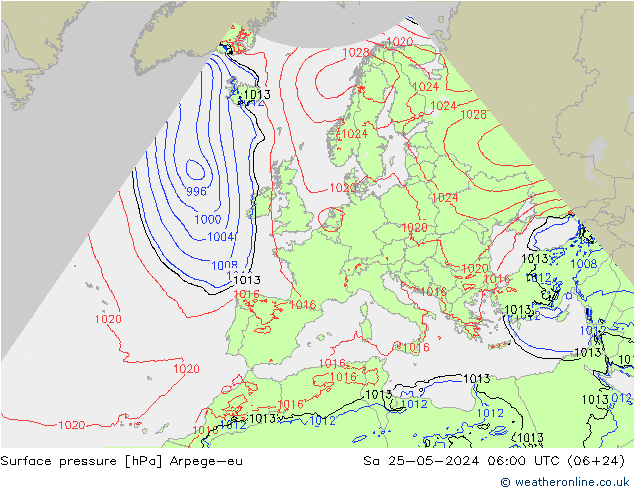 Surface pressure Arpege-eu Sa 25.05.2024 06 UTC