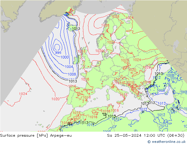 Surface pressure Arpege-eu Sa 25.05.2024 12 UTC