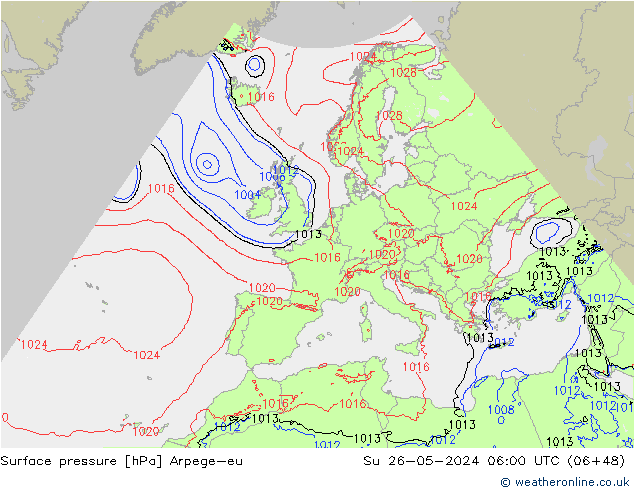 Atmosférický tlak Arpege-eu Ne 26.05.2024 06 UTC