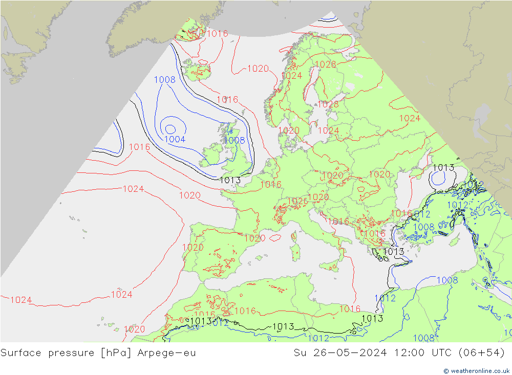 Surface pressure Arpege-eu Su 26.05.2024 12 UTC