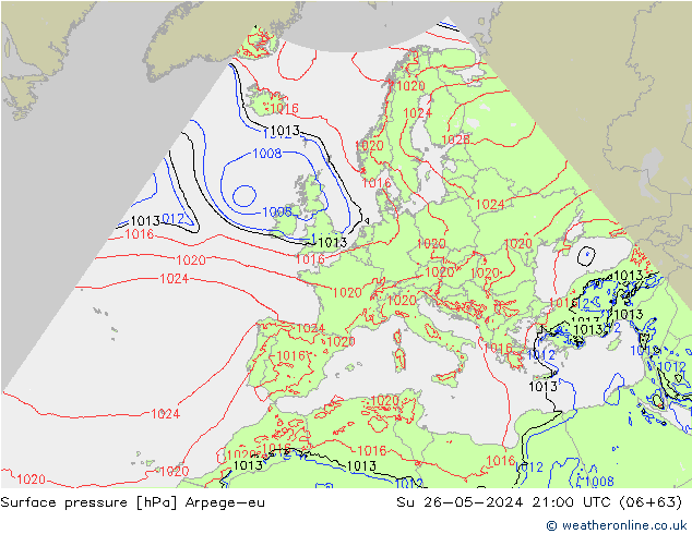 Surface pressure Arpege-eu Su 26.05.2024 21 UTC