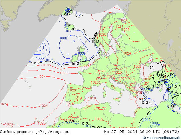 Pressione al suolo Arpege-eu lun 27.05.2024 06 UTC