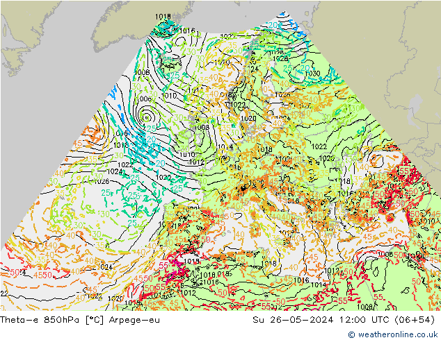 Theta-e 850hPa Arpege-eu  26.05.2024 12 UTC