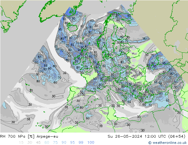 RH 700 hPa Arpege-eu Ne 26.05.2024 12 UTC