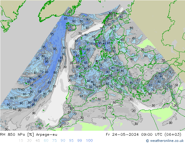 RH 850 hPa Arpege-eu Fr 24.05.2024 09 UTC