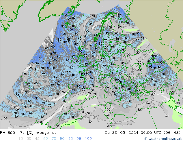 RH 850 hPa Arpege-eu Su 26.05.2024 06 UTC