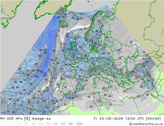 RH 925 hPa Arpege-eu Fr 24.05.2024 12 UTC