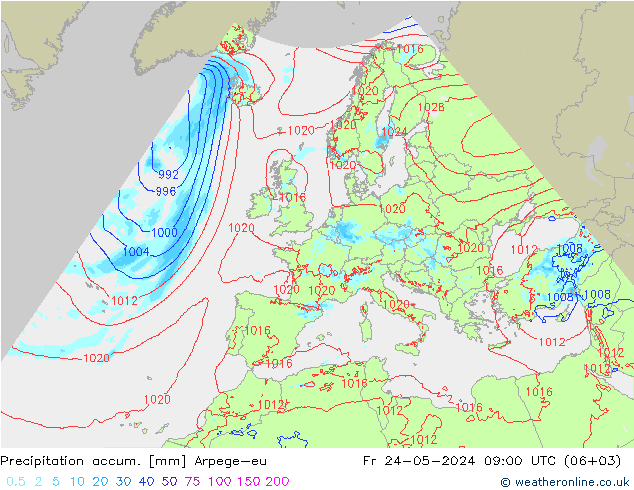 Precipitation accum. Arpege-eu Fr 24.05.2024 09 UTC