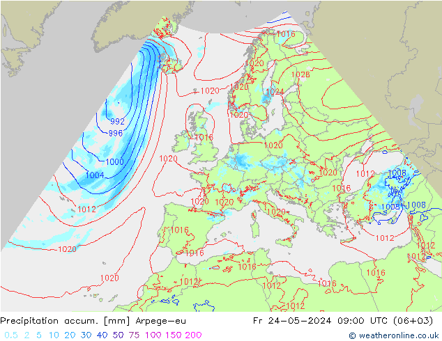 Precipitation accum. Arpege-eu пт 24.05.2024 09 UTC