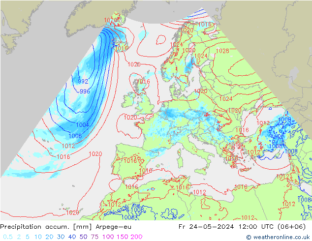 Precipitation accum. Arpege-eu Fr 24.05.2024 12 UTC