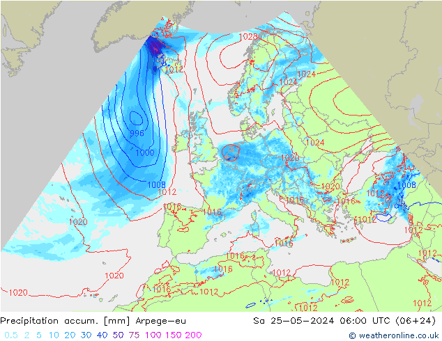 Precipitation accum. Arpege-eu So 25.05.2024 06 UTC