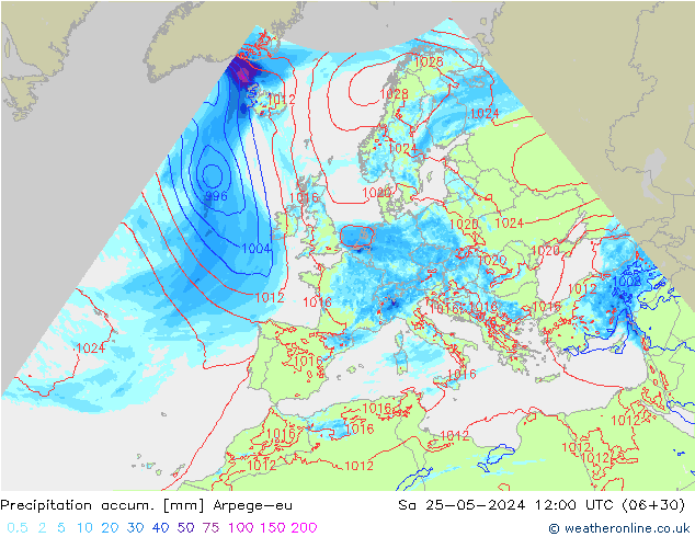 Precipitation accum. Arpege-eu so. 25.05.2024 12 UTC