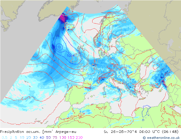 Precipitation accum. Arpege-eu dom 26.05.2024 06 UTC