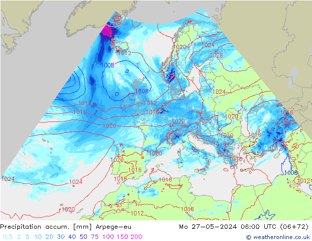 Precipitation accum. Arpege-eu Seg 27.05.2024 06 UTC