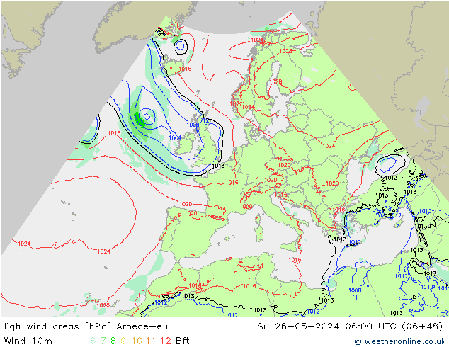 High wind areas Arpege-eu Ne 26.05.2024 06 UTC