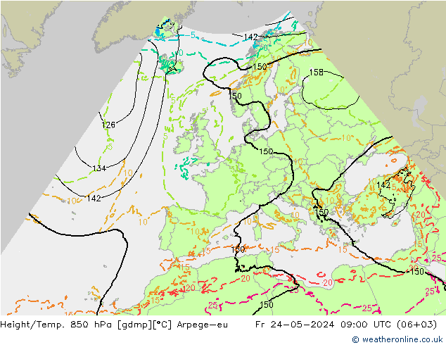 Height/Temp. 850 hPa Arpege-eu Fr 24.05.2024 09 UTC