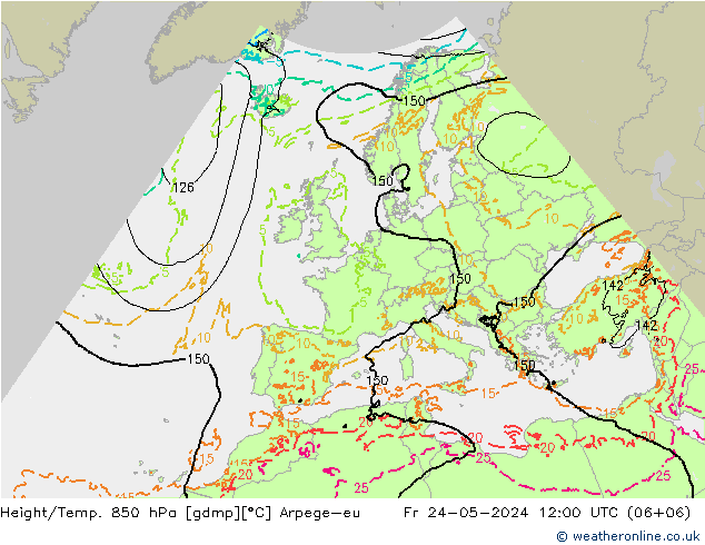 Height/Temp. 850 hPa Arpege-eu Fr 24.05.2024 12 UTC