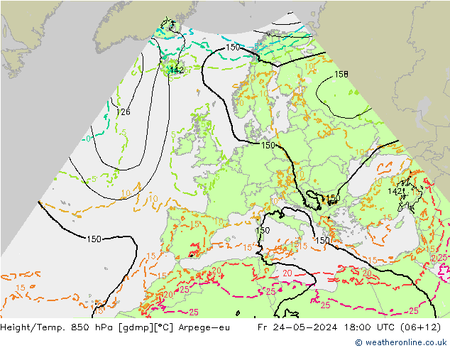 Height/Temp. 850 hPa Arpege-eu Sex 24.05.2024 18 UTC