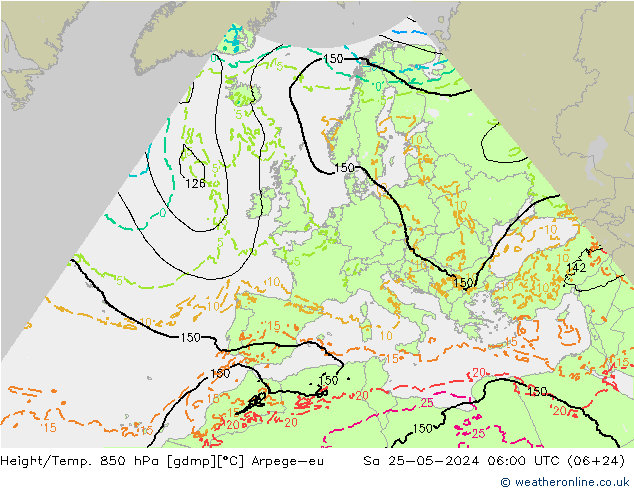 Height/Temp. 850 hPa Arpege-eu Sa 25.05.2024 06 UTC