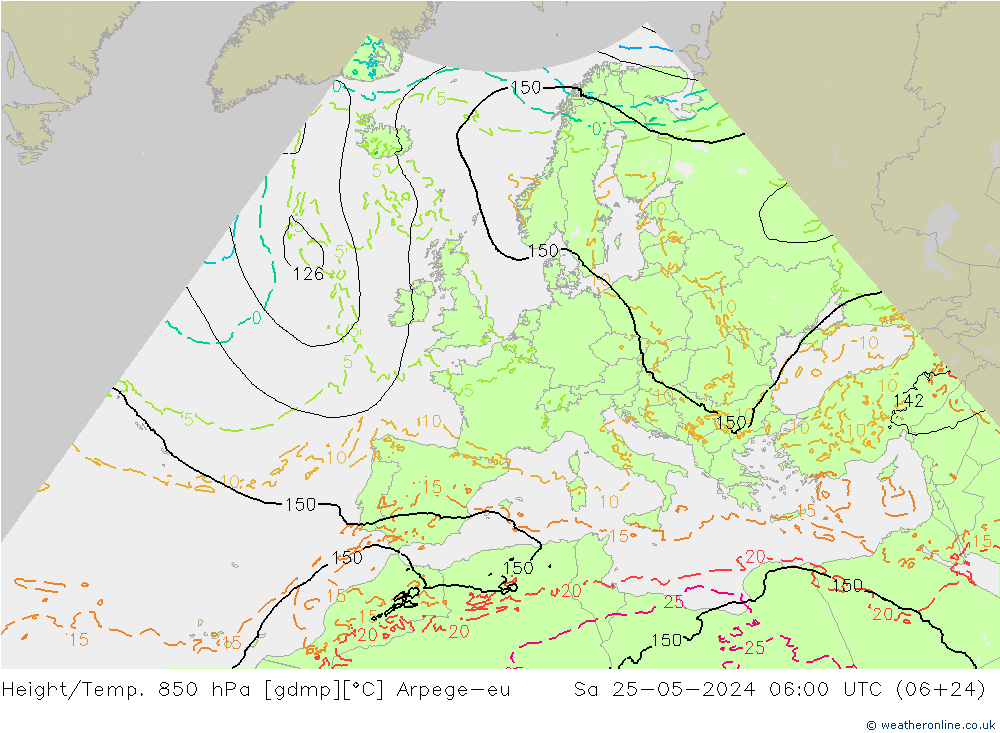 Geop./Temp. 850 hPa Arpege-eu sáb 25.05.2024 06 UTC