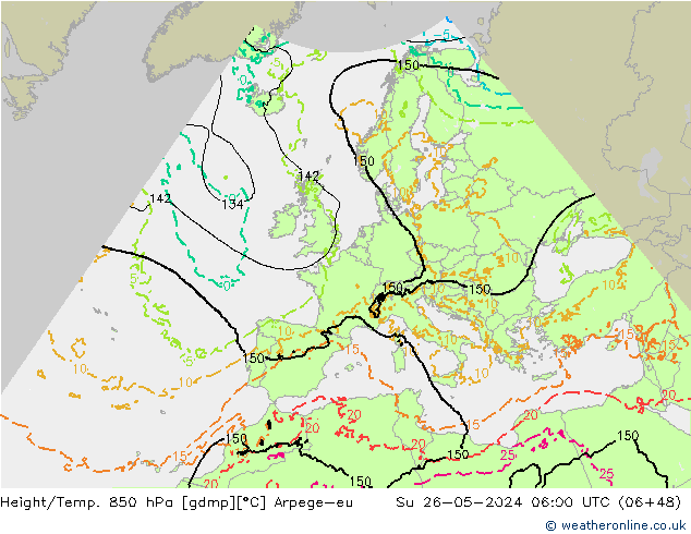 Height/Temp. 850 hPa Arpege-eu Su 26.05.2024 06 UTC