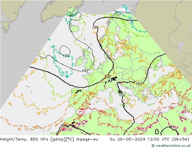Height/Temp. 850 hPa Arpege-eu  26.05.2024 12 UTC