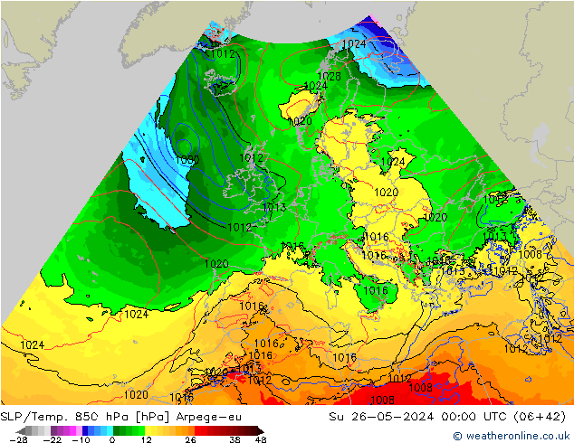 SLP/Temp. 850 hPa Arpege-eu Dom 26.05.2024 00 UTC