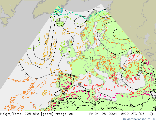 Height/Temp. 925 hPa Arpege-eu Fr 24.05.2024 18 UTC