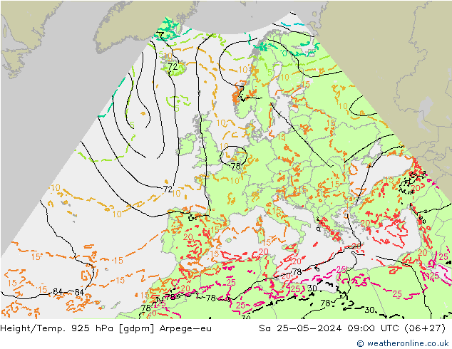 Height/Temp. 925 hPa Arpege-eu Sa 25.05.2024 09 UTC