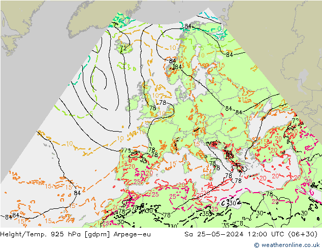 Height/Temp. 925 hPa Arpege-eu Sa 25.05.2024 12 UTC