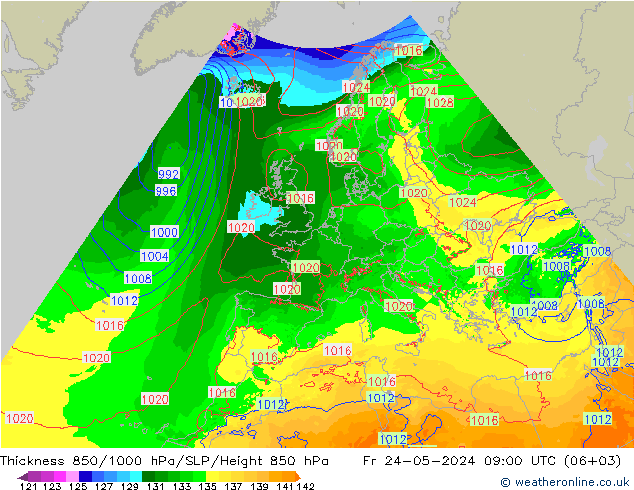 Thck 850-1000 hPa Arpege-eu Fr 24.05.2024 09 UTC