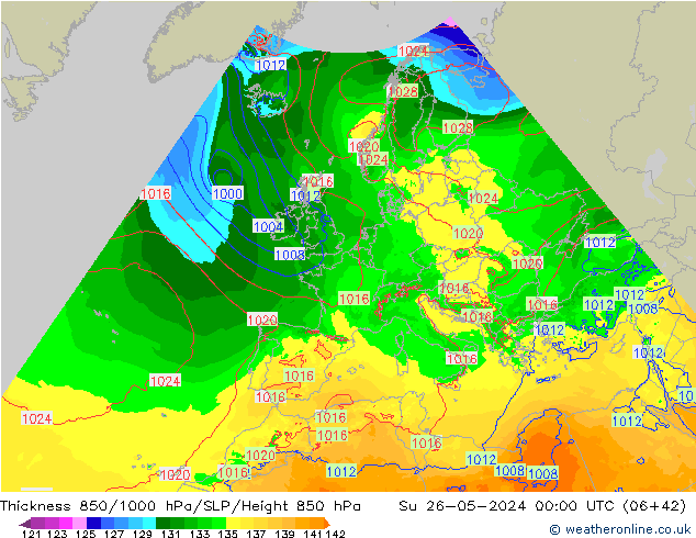 Thck 850-1000 hPa Arpege-eu dim 26.05.2024 00 UTC