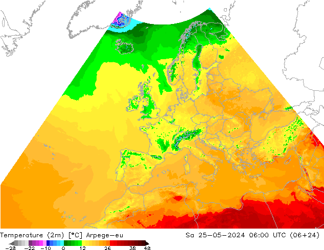 Temperature (2m) Arpege-eu Sa 25.05.2024 06 UTC