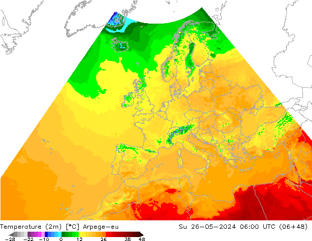 mapa temperatury (2m) Arpege-eu nie. 26.05.2024 06 UTC