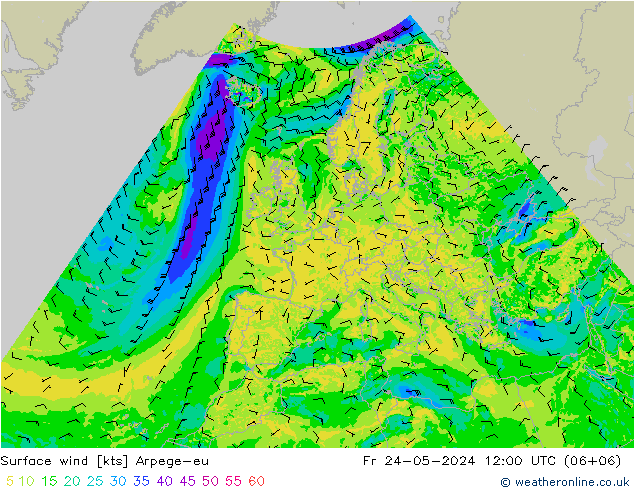 Vento 10 m Arpege-eu ven 24.05.2024 12 UTC