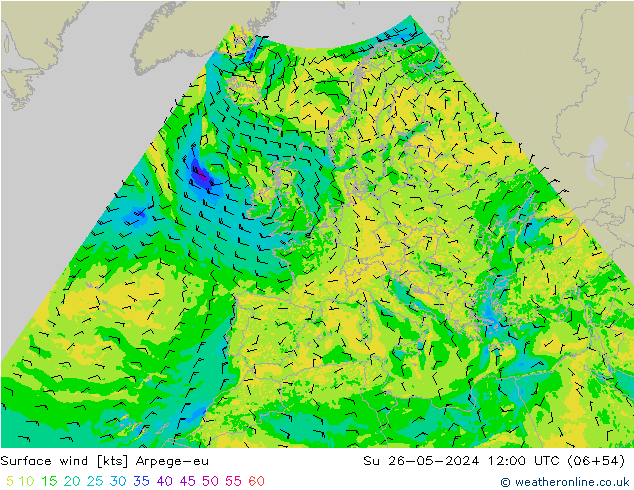 Surface wind Arpege-eu Su 26.05.2024 12 UTC