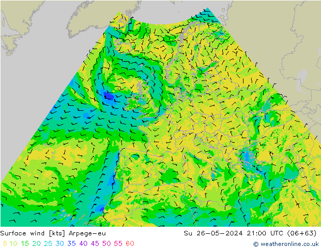 Wind 10 m Arpege-eu zo 26.05.2024 21 UTC