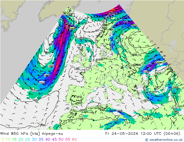 ветер 850 гПа Arpege-eu пт 24.05.2024 12 UTC