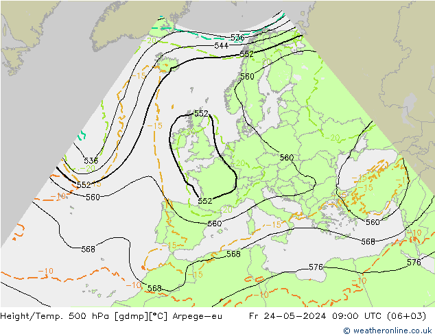 Height/Temp. 500 hPa Arpege-eu Fr 24.05.2024 09 UTC